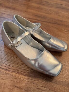 Metallic Silver Mary Jane Flats - Shoes